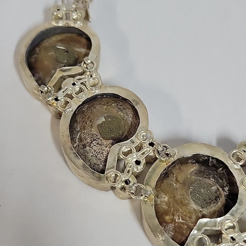 Chunky Boho Hippie Ammonite Fossil Shell Necklace with Citrine Accents - Picture 9 of 17